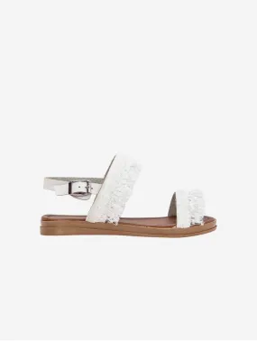 Letty Vegan Leather & Tulle Beach Sandals | White