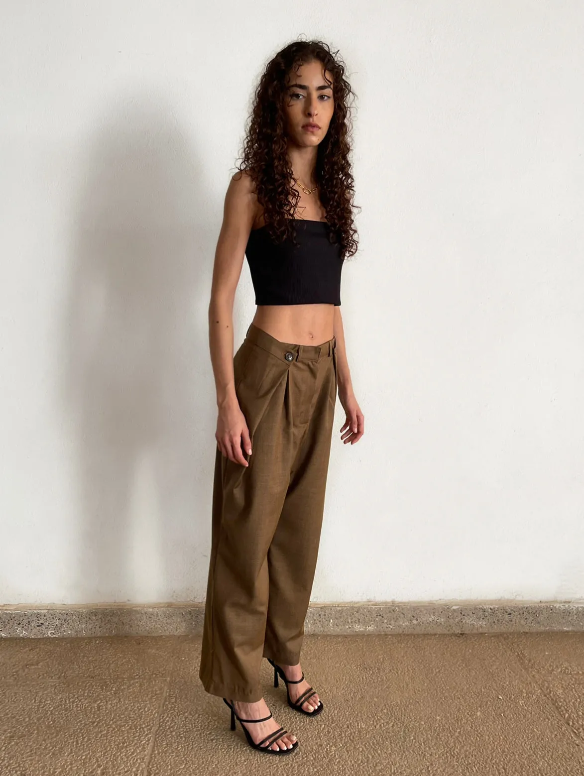 MAISON BEIGE PANTALON AJUSTABLE MARRON