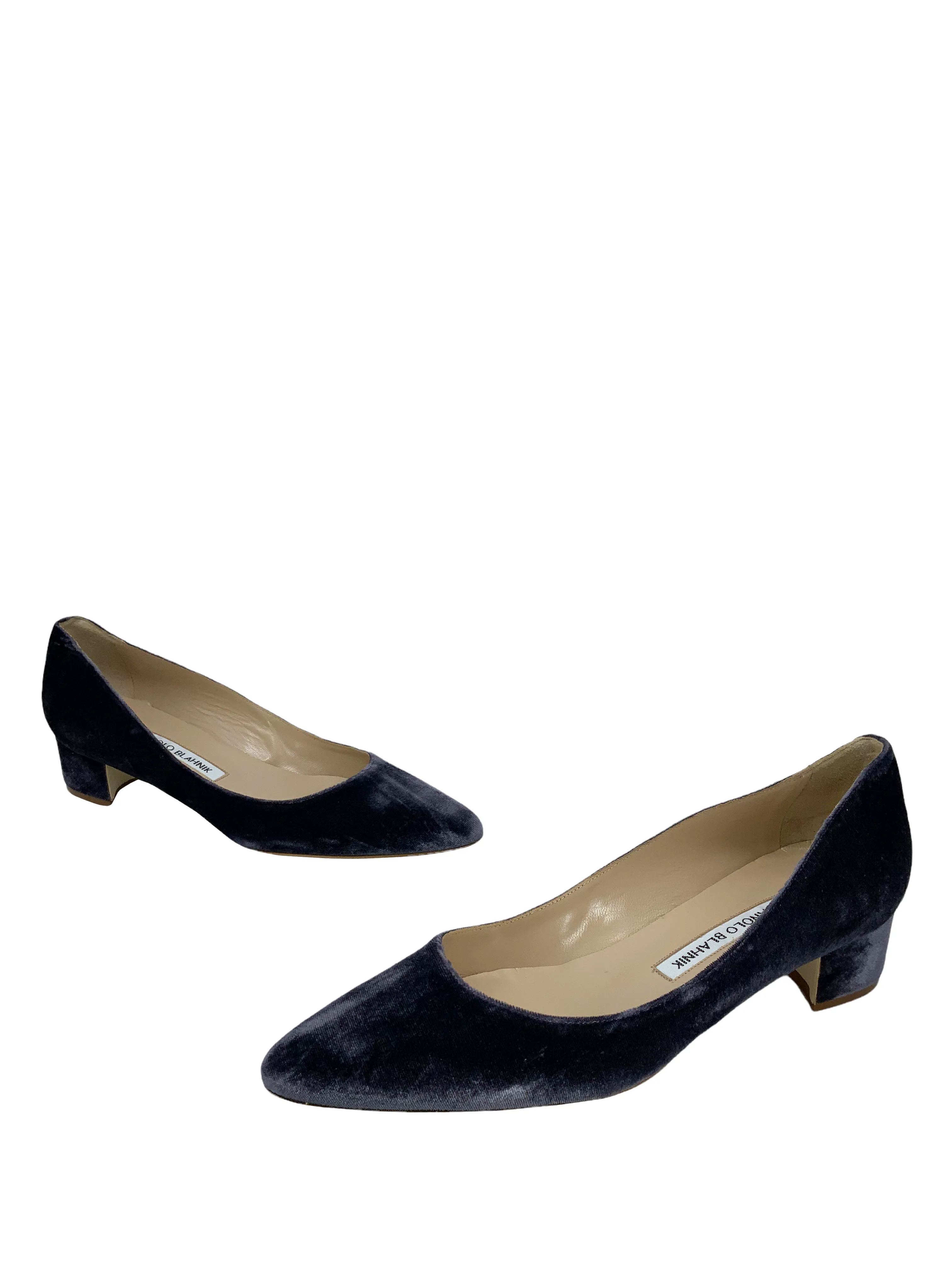 Manolo Blahnik Listony Block-Heel Velvet Pumps Size 8.5