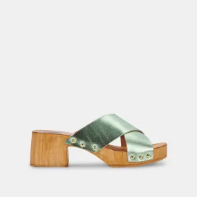 OWAN SANDALS GREEN METALLIC LEATHER