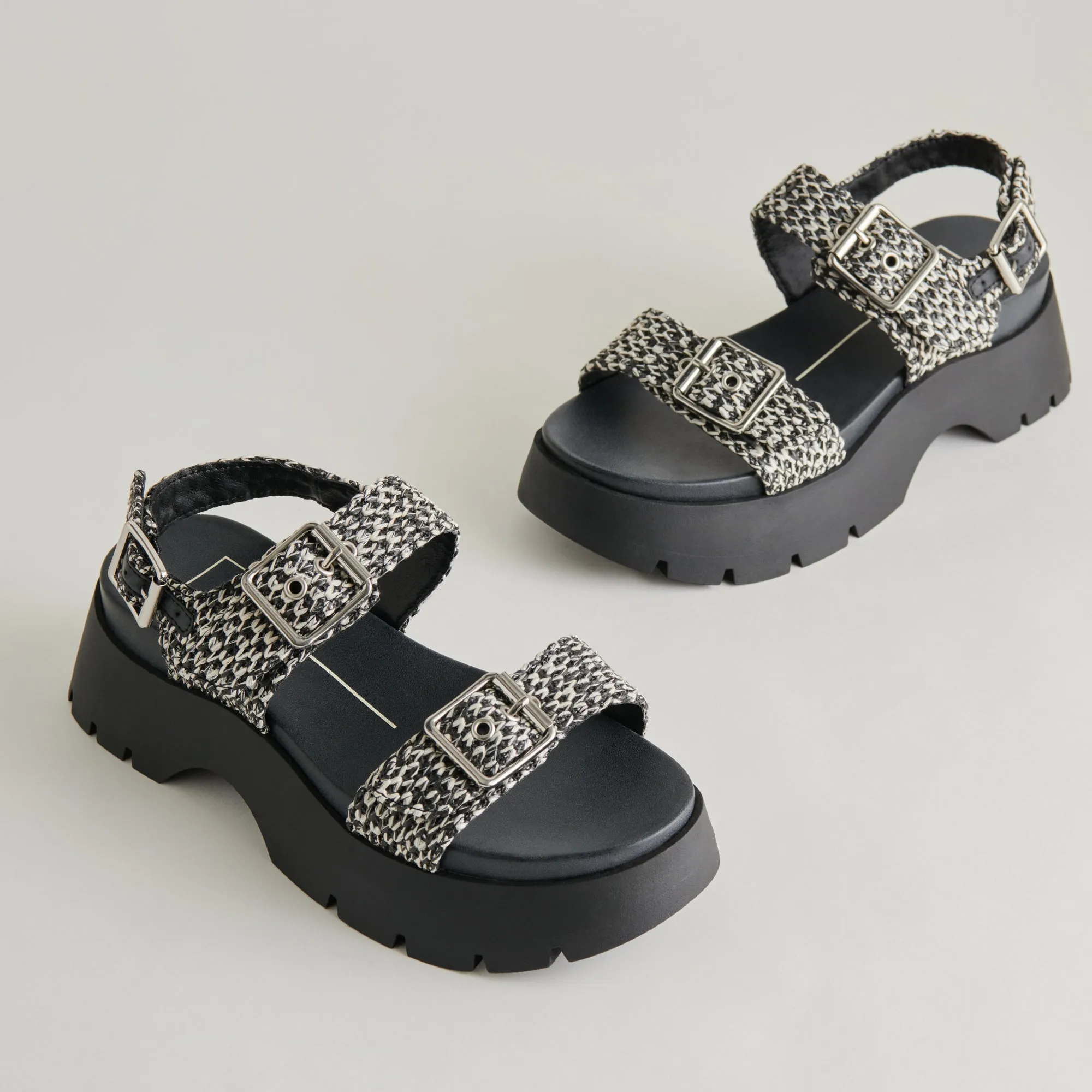 PALDA SANDALS BLACK WHITE RAFFIA