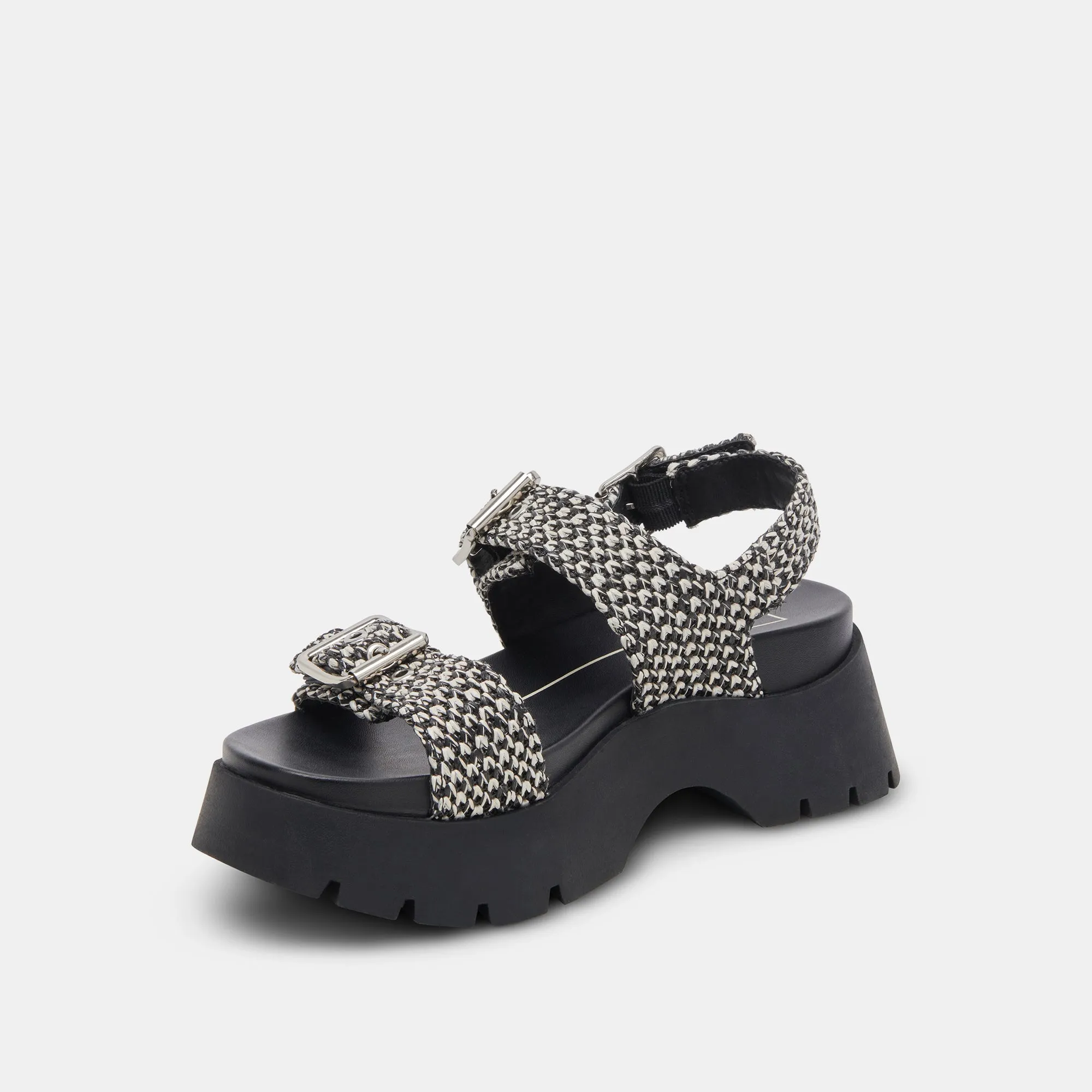 PALDA SANDALS BLACK WHITE RAFFIA