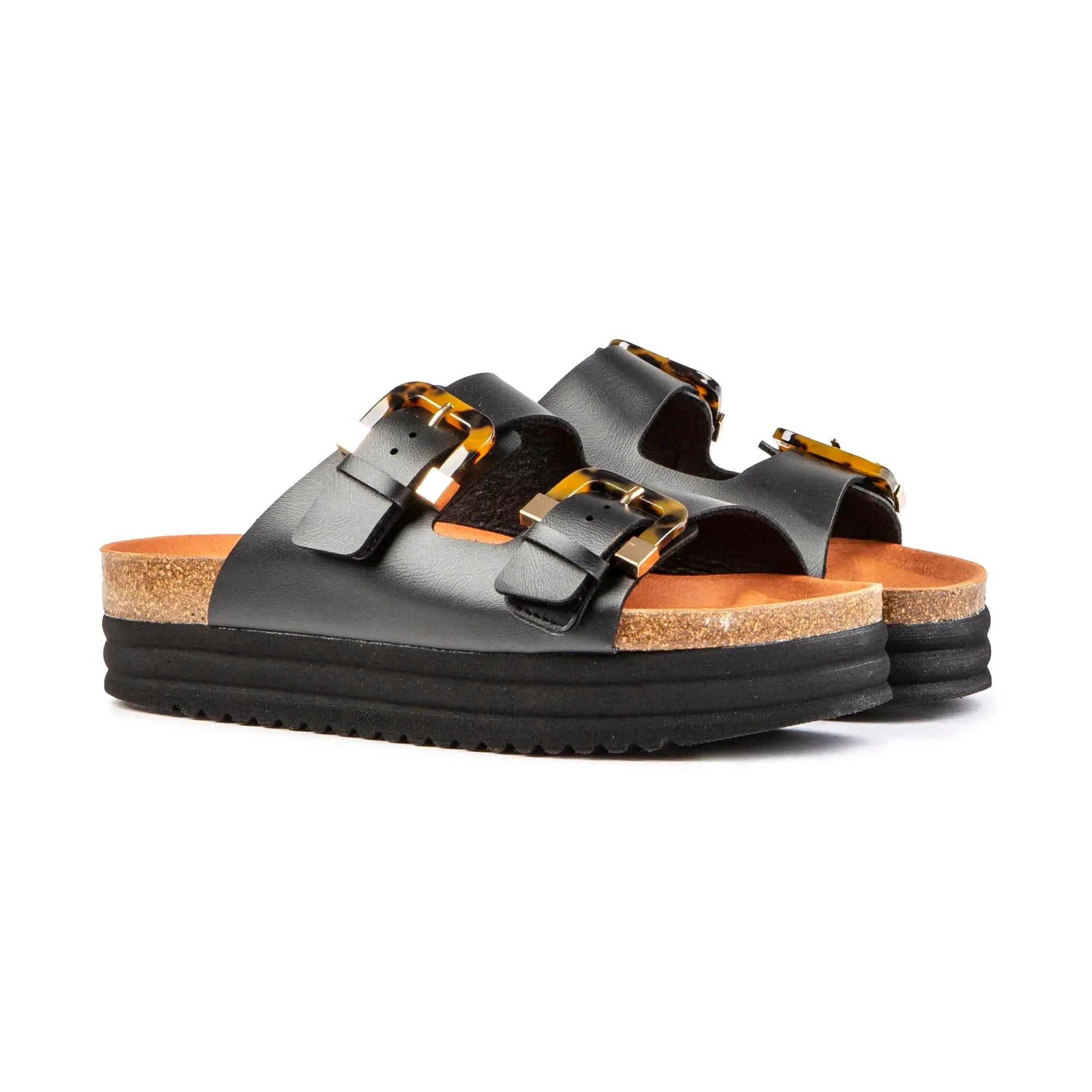 Plum Women's Vegan Footbed Sandals | Black Tortoiseshell