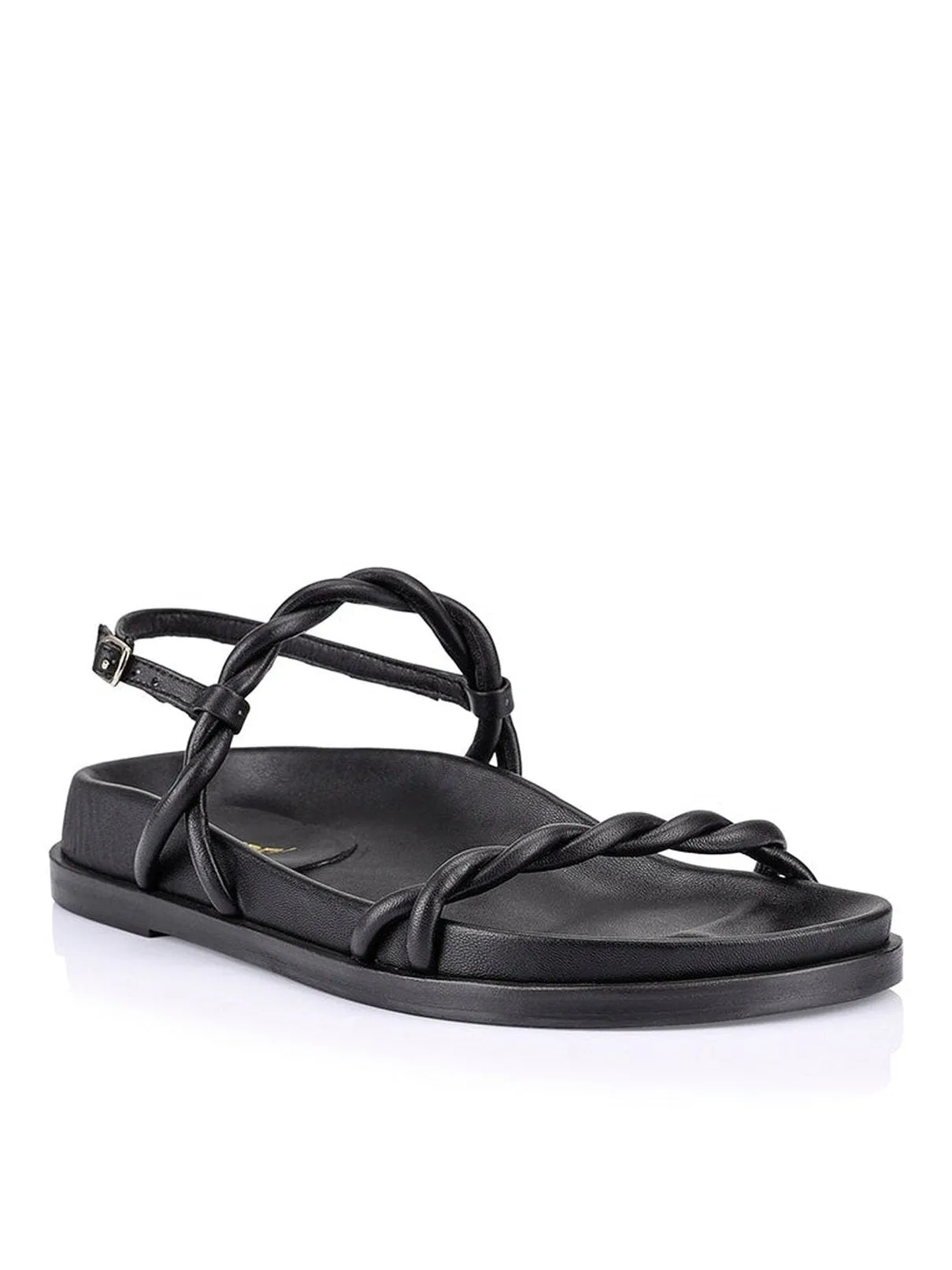 Rebekha Footbed Sandals - Black Leather