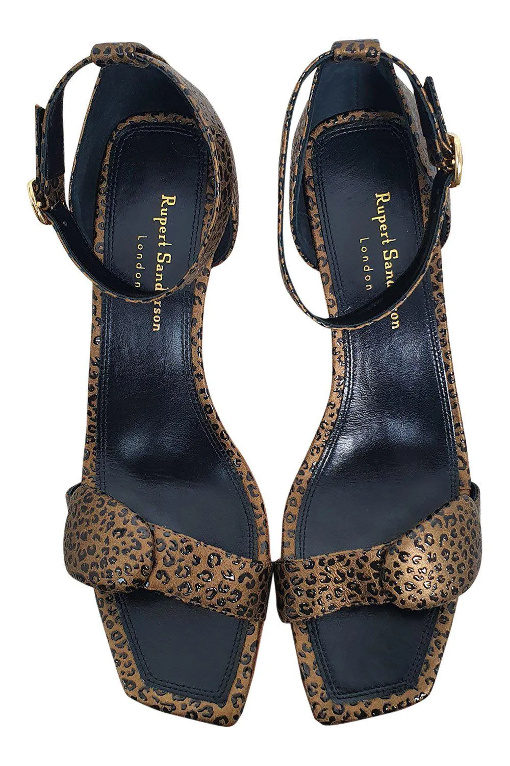 RUPERT SANDERSON Melissa 60 Laminate Leopard Maple Brown Sandals (EU 41 | UK 8)