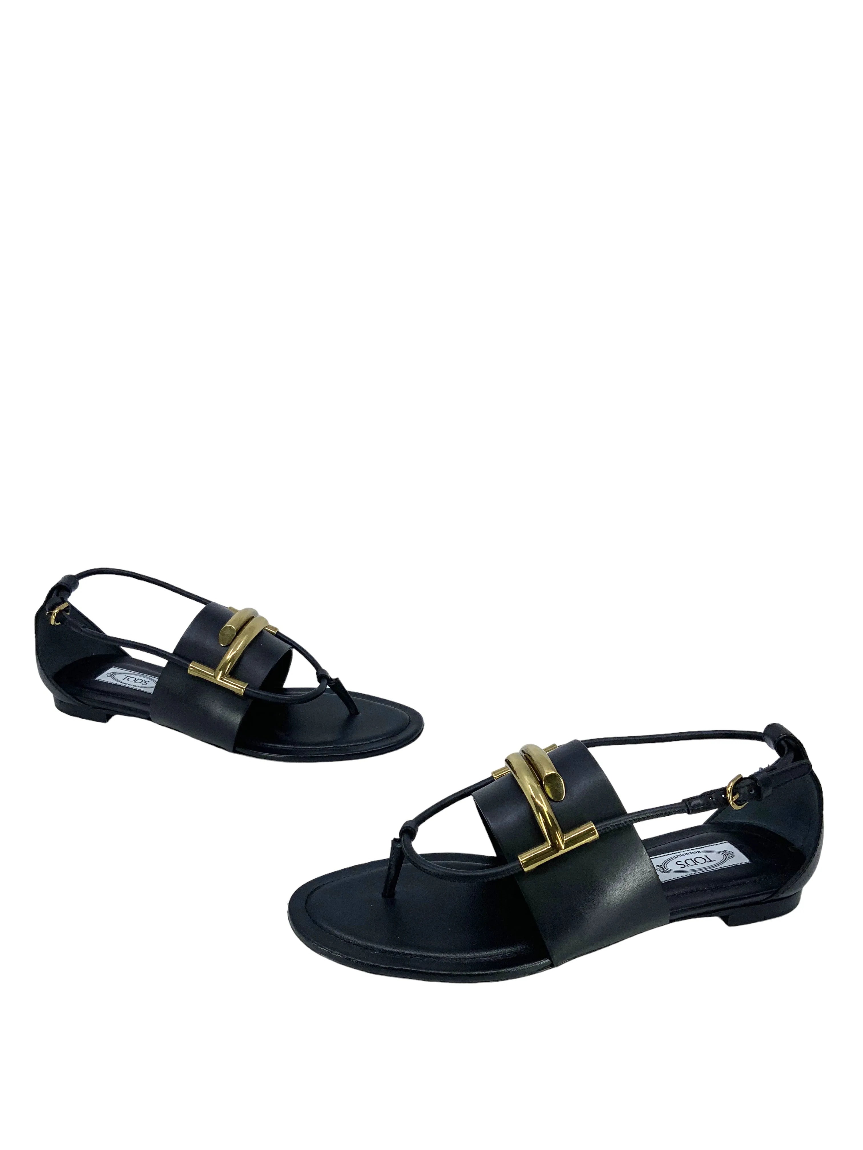 TOD'S Doppia Leather T Logo Thong Sandals Size 7.5