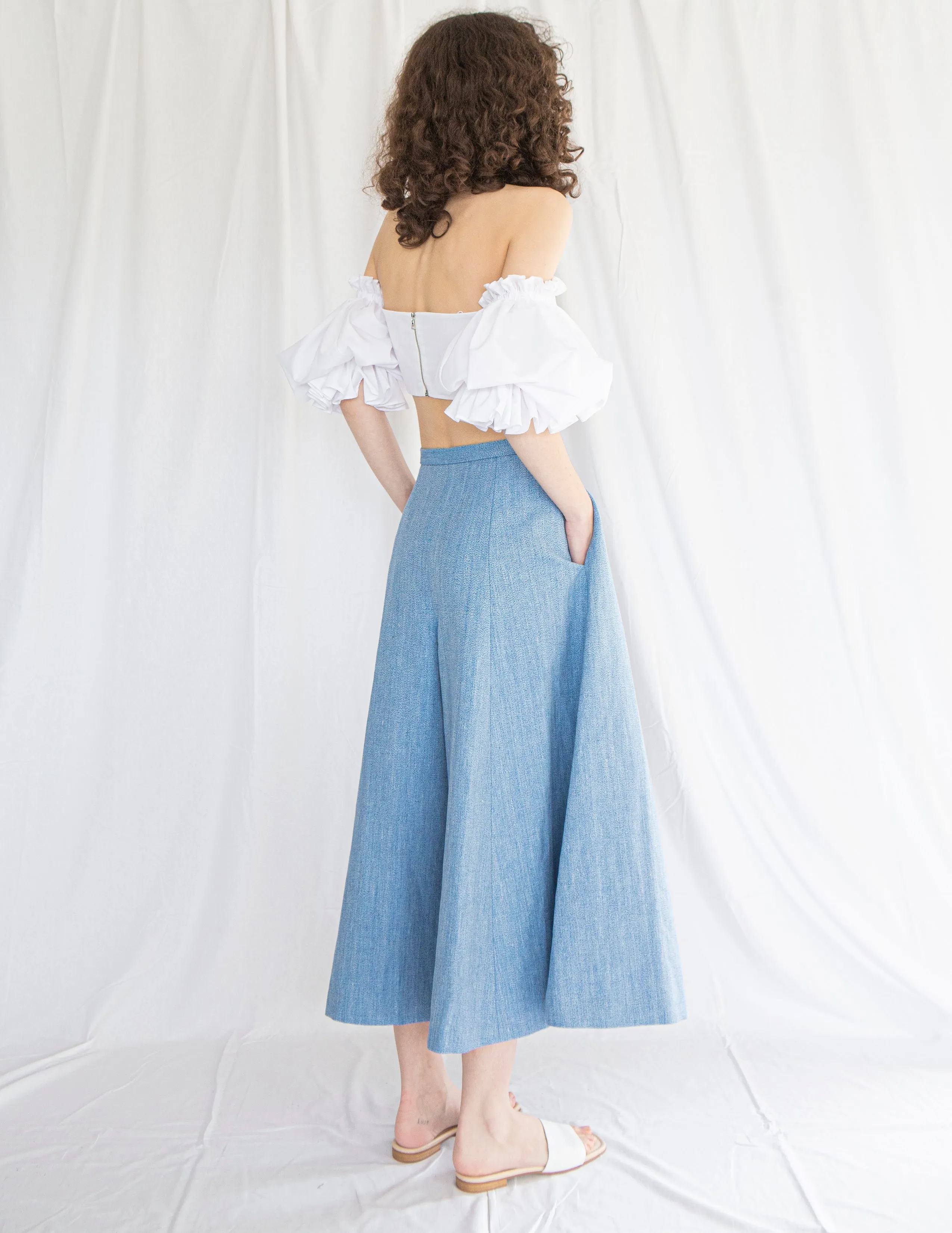 Trapeze Wide Leg Culottes in Denim