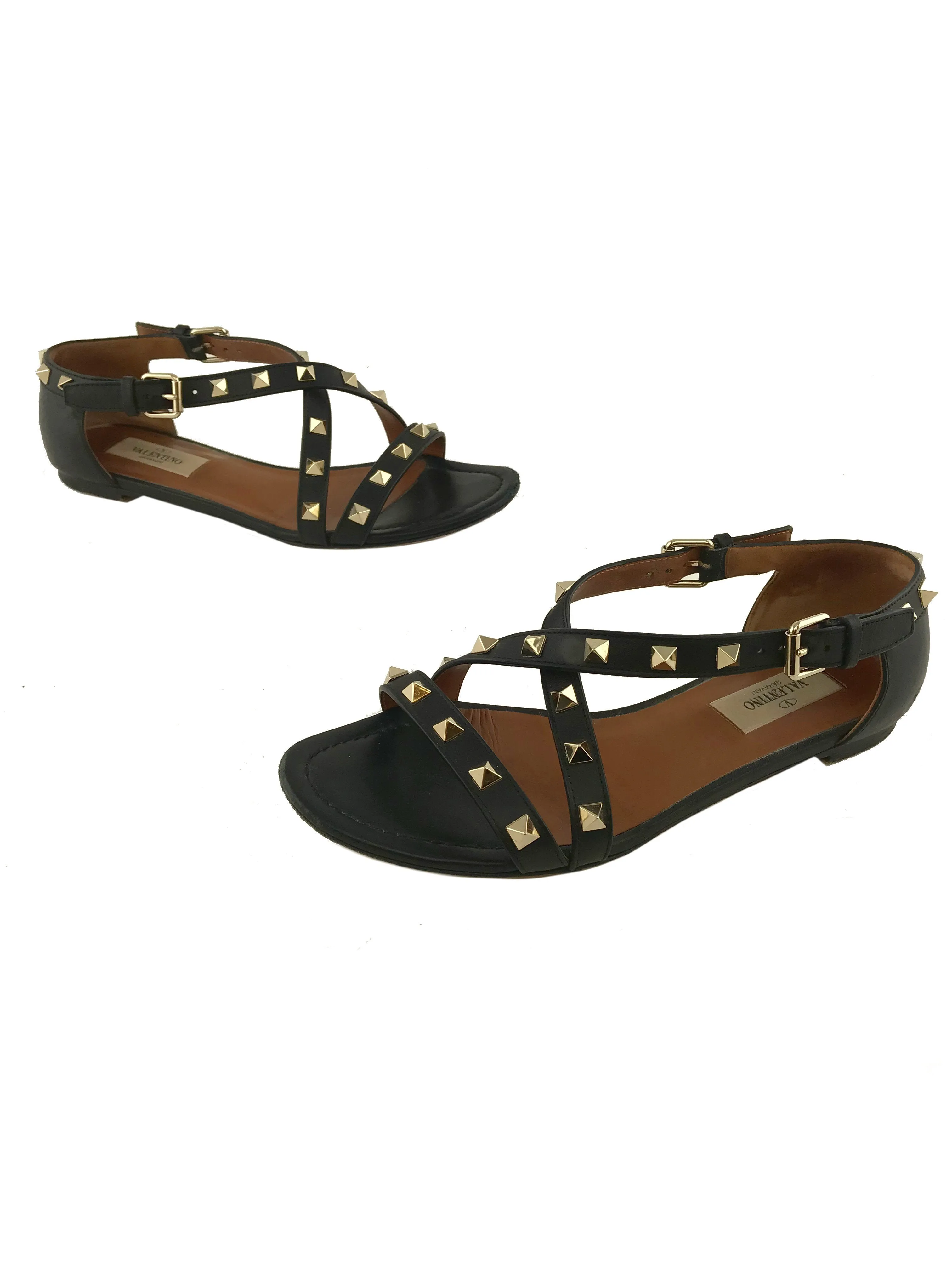 Valentino Rockstud Crisscross Flat Sandals Size 6.5