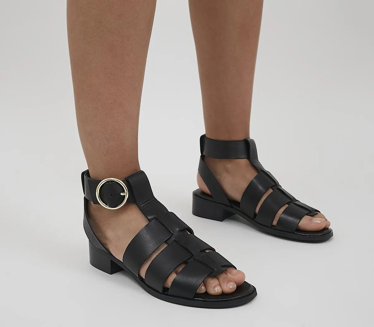 Womens OFFICE Saunter Buckle Sandals Black Leather