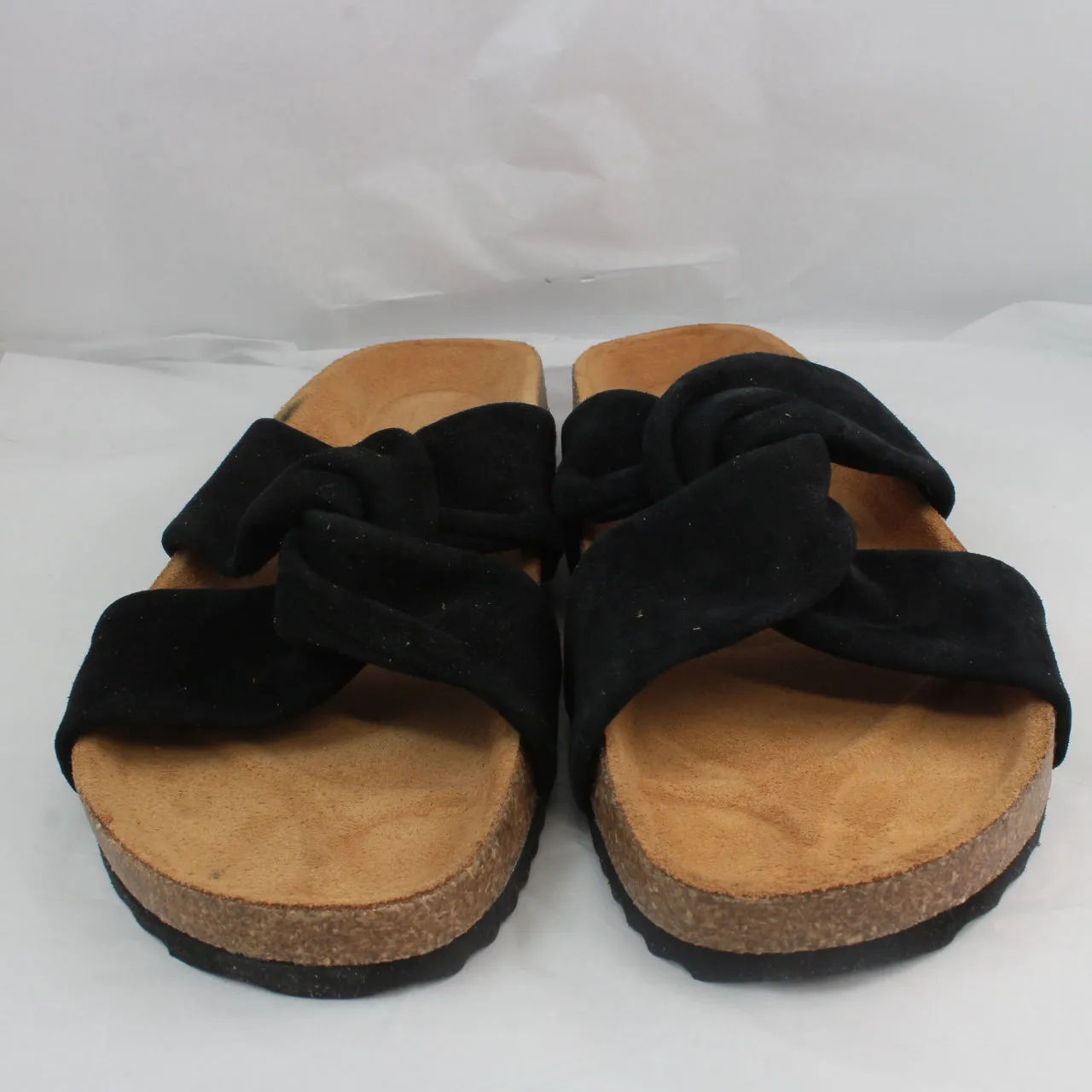 Womens Office Sustain Twisted Footbed Sandals Black Suede