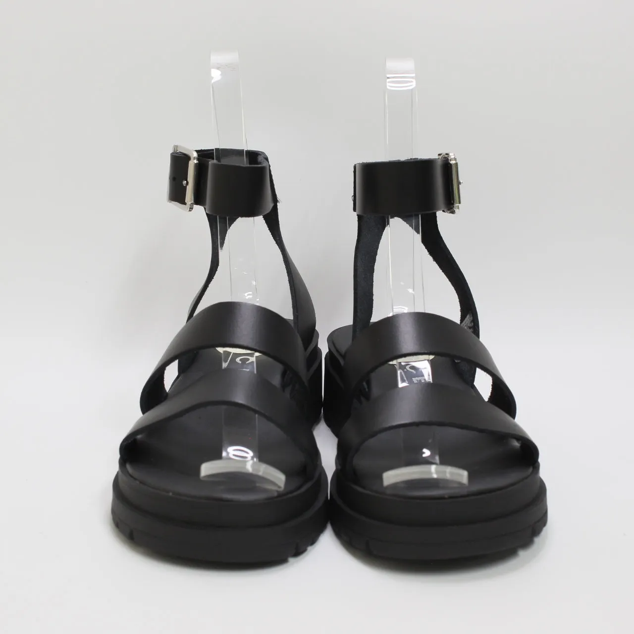 Womens Office Sweepstake Double Strap Chunky Sandals Black Leather