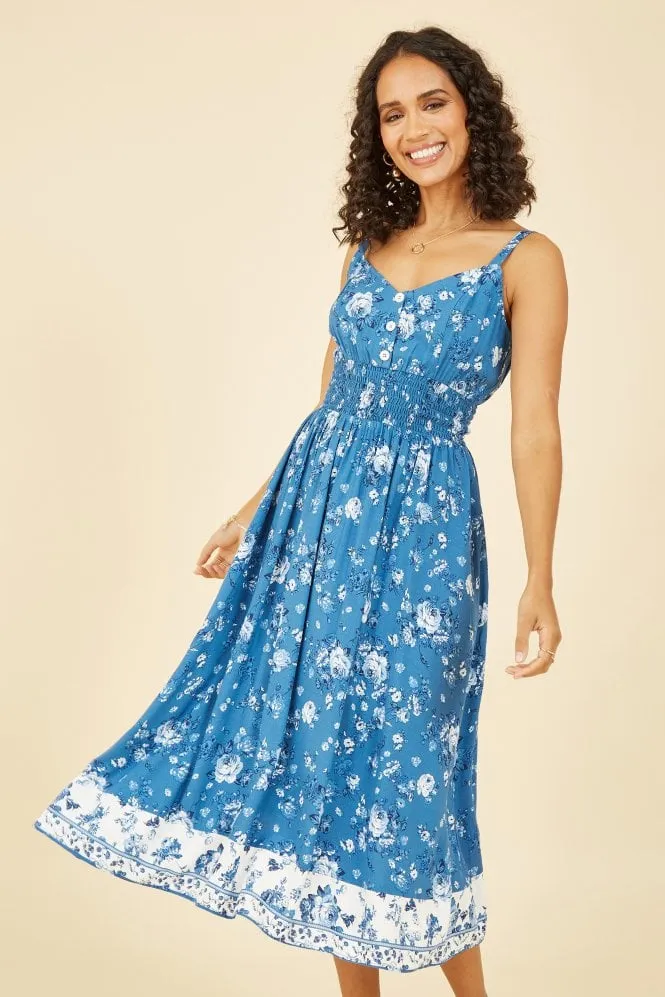 Yumi Blue Flower Midi Strappy Sundress