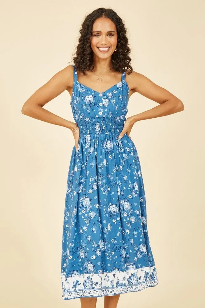 Yumi Blue Flower Midi Strappy Sundress